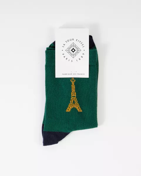 Chaussettes Vert Marine avec la tour Eiffel