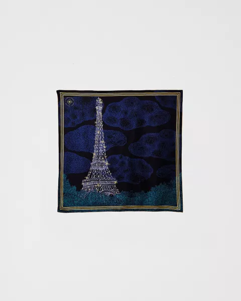 Carré 67x67cm Nuit Soie Bleu - Boutique tour Eiffel