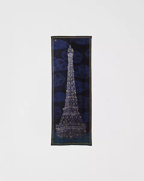 Etole 67x180cm Nuit Laine et Soie Bleu - tour Eiffel